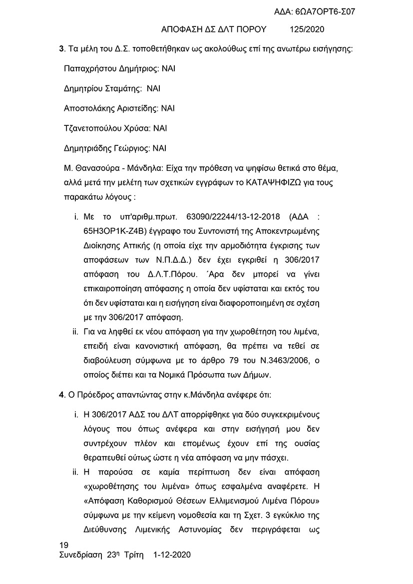 125/2020 ΑΠΟΦΑΣΗ ΚΑΘΟΡΙΣΜΟΥ ΘΕΣΕΩΝ ΛΙΜΕΝΑ ΠΟΡΟΥ